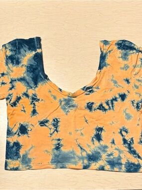 Of Earth & Salt Orange & Navy Tie-Dye Scoop Crop Top